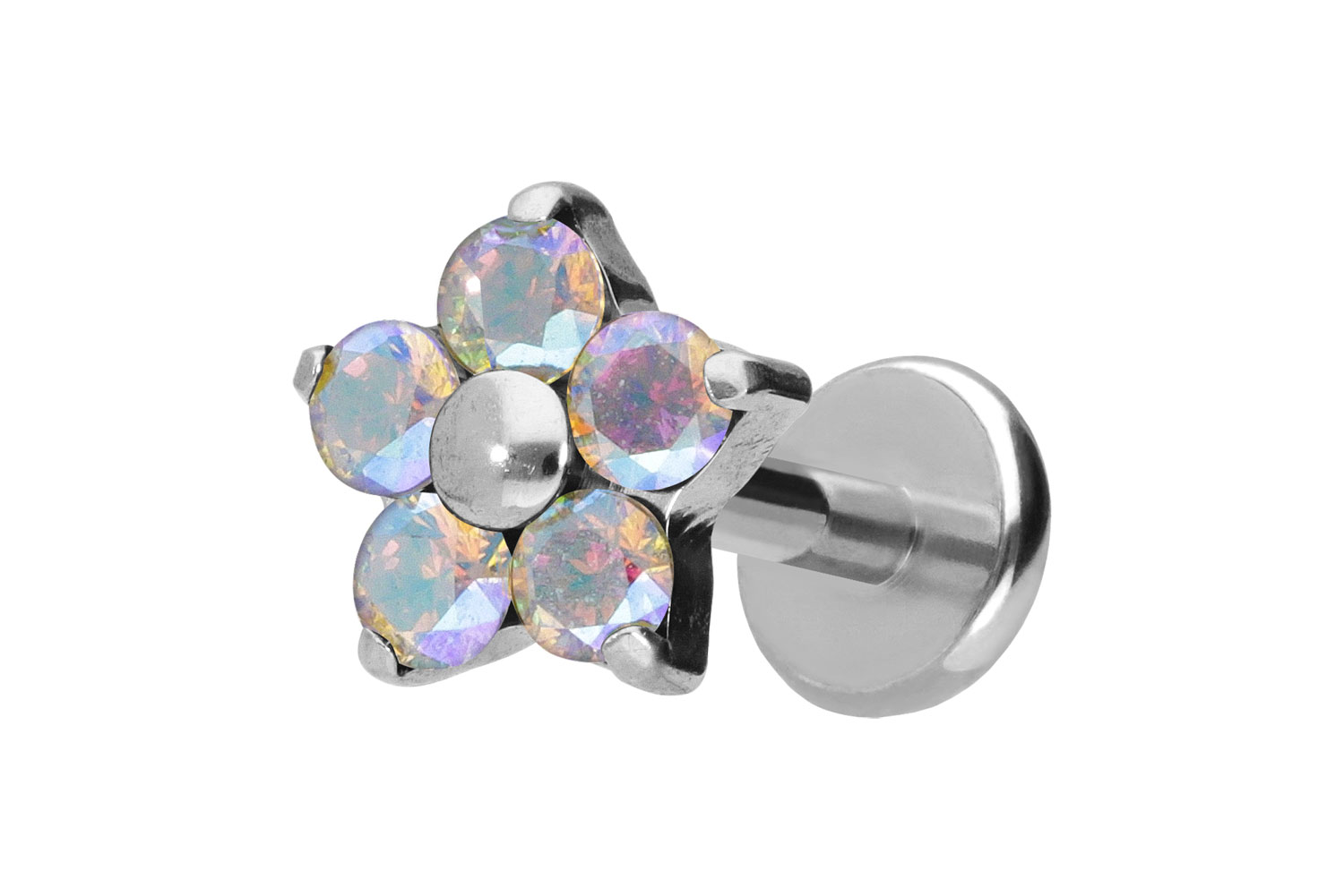 Titan Labret Piercing mit Push Fit KRISTALLBLUME